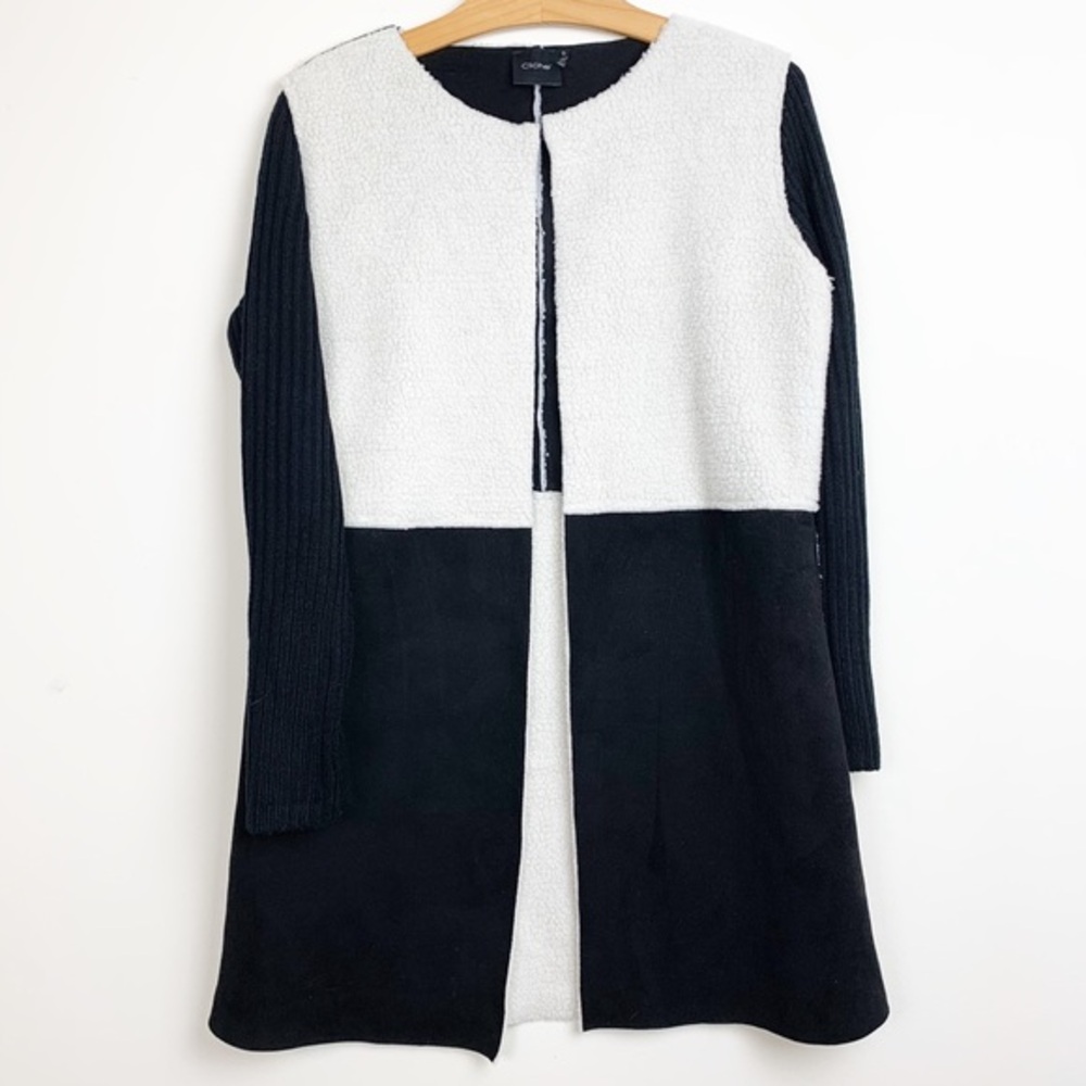 Cliche Faux Suede and Shearling Long Cardigan S